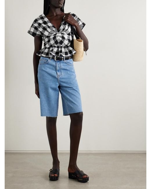 Sea Multicolor Gathered Gingham Cotton-Poplin Peplum Top