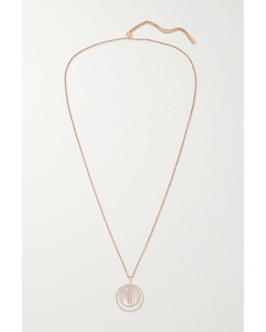 Messika Natural Lucky Move 18-Karat Rose, Mother-Of-Pearl And Diamond Necklace