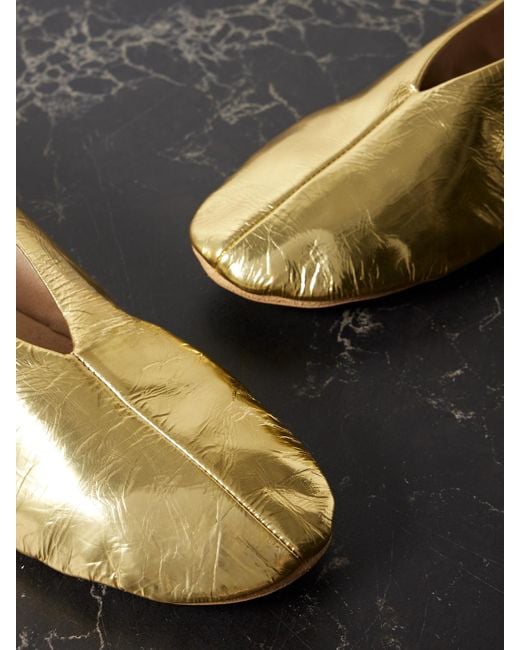 The Row Stella Metallic Crinkled-Leather Ballet Flats