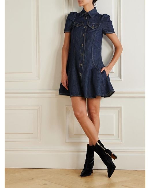 Alexander McQueen Blue Paneled Denim Mini Dress
