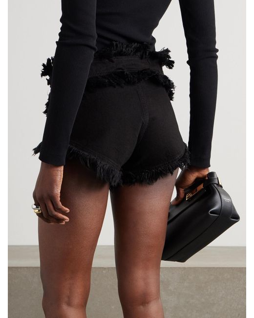 Ferragamo Black Frayed Denim Shorts