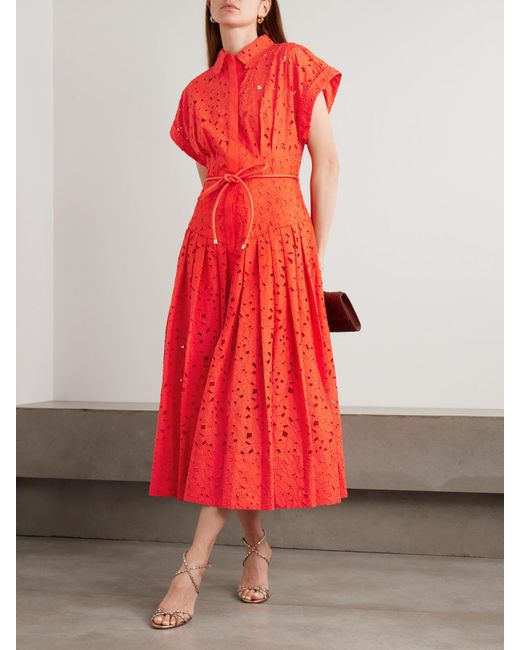 Robe-Chemise Midi En Dentelle Guipure De Coton À Ceinture Blaire Rebecca Vallance en coloris Red
