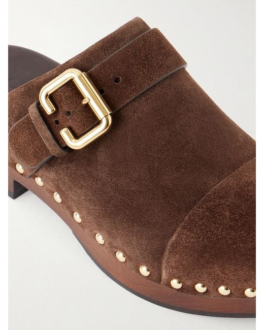 Chloé Brown Jeannette Embellished Suede Clogs