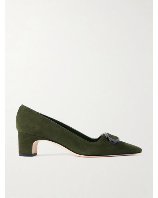 Manolo Blahnik Green Fenix 50 Buckled Suede Pumps