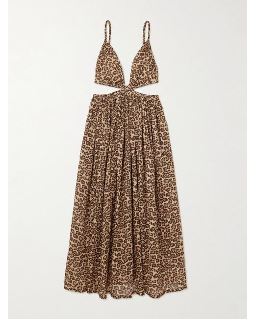 Zimmermann Natural Wanderlust Cutout Leopard-Print Cotton-Voile Maxi Dress