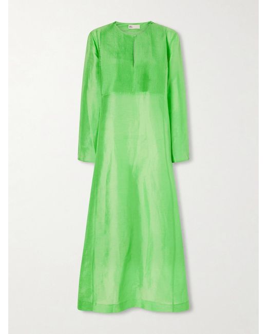 Tory Burch Green Linen And Silk-Blend Kaftan
