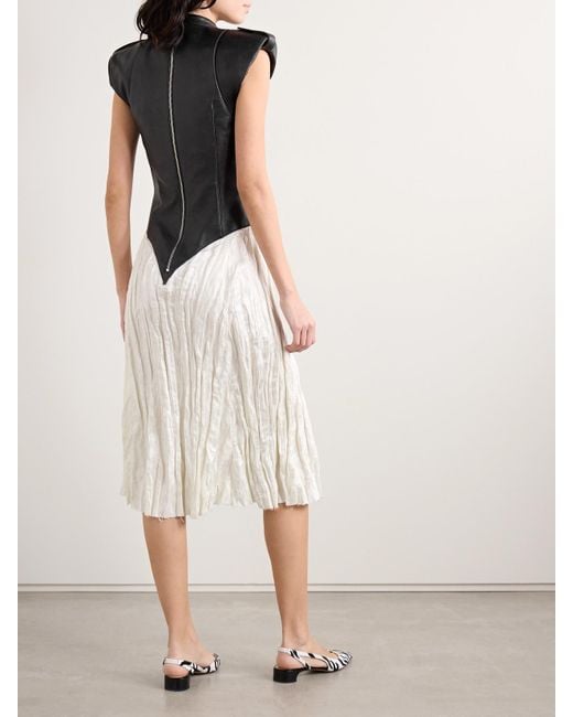Gabriela Hearst White Athena Paneled Leather And Crinkled Silk-Blend Twill Midi Dress