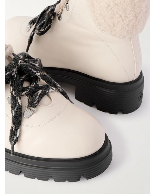 Stuart Weitzman Natural Hudson Lite Ankle Boots Aus Leder Mit Shearling-Futter