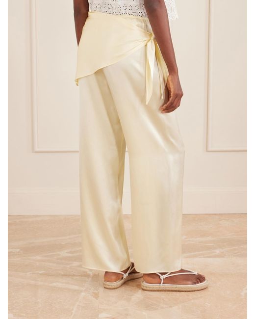 Doen Natural Lavona Tie-Detailed Silk-Satin Wide-Leg Pants