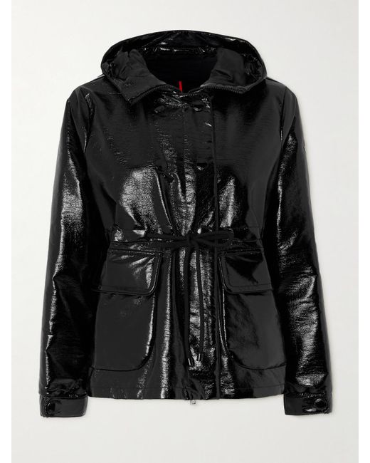 Moncler Black Agnou Faux Patent-Leather Parka