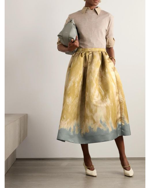 Dries Van Noten Metallic Pleated Printed Matte-Satin Midi Skirt