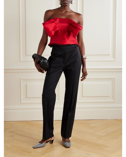 Kika Vargas Red Faye Strapless Bow-Embellished Taffeta Top