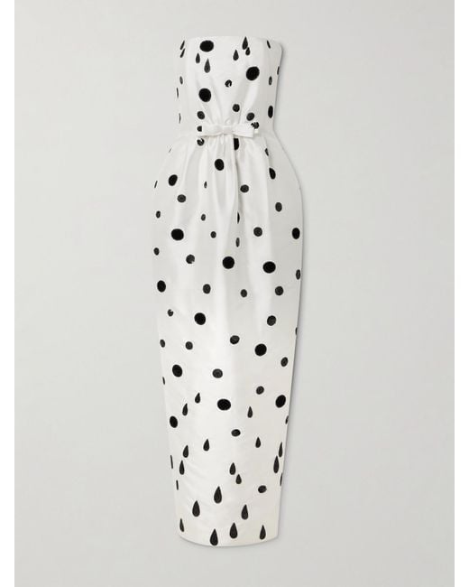 BERNADETTE White Lenette Strapless Embellished Polka-Dot Taffeta Gown