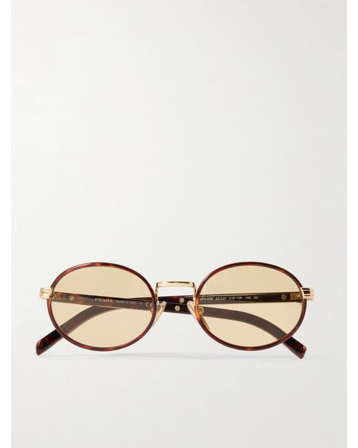 Prada Natural Oval-Frame Acetate And-Tone Sunglasses