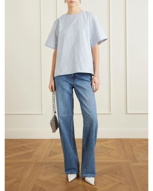 Rabanne Blue Striped Cotton-Poplin T-Shirt