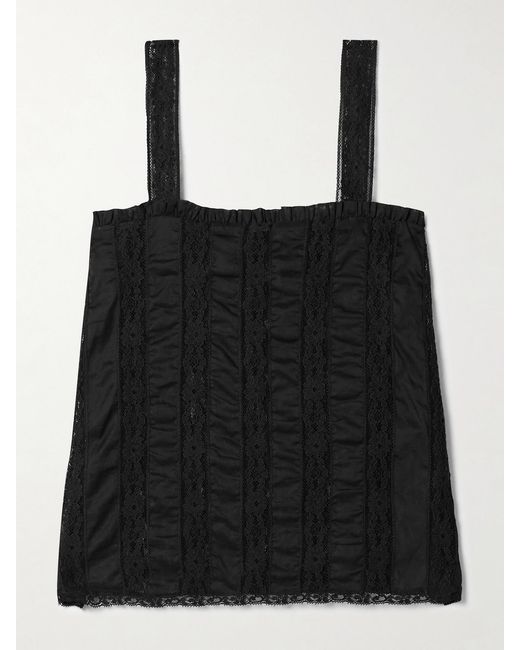 Loretta Caponi Black Radda Ruffled Paneled Cotton-Voile And Lace Top