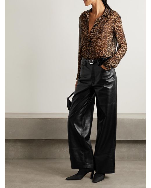 Anine Bing Black Manon Leather Wide-Leg Pants