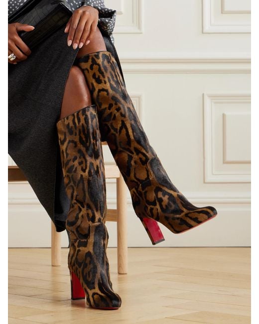 Christian Louboutin Brown Loo Botta 85 Kniehohe Stiefel Aus Kalbshaar Mit Leopardenprint