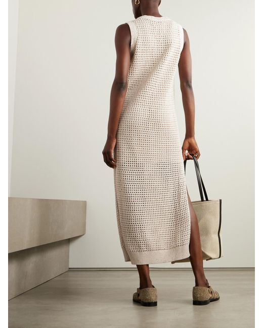 Brunello Cucinelli White Sequin-embellished Open-knit Cotton-blend Midi Dress