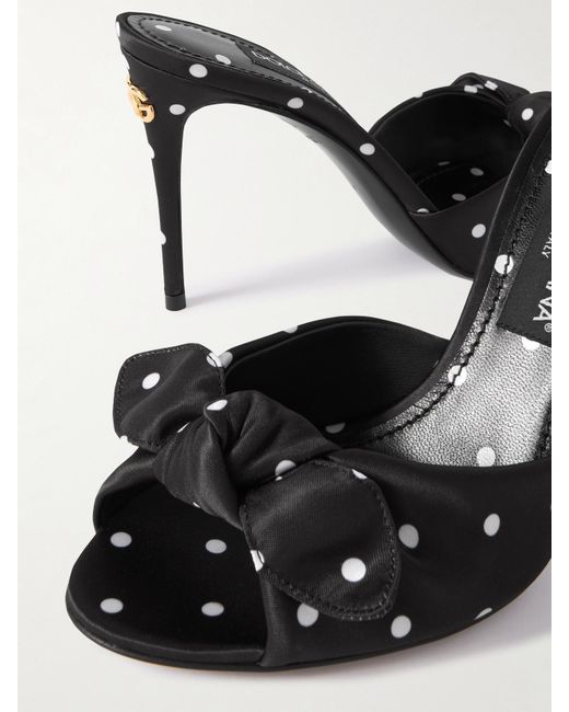 Dolce & Gabbana Black Keira Bow-Embellished Polka-Dot Twill Sandals
