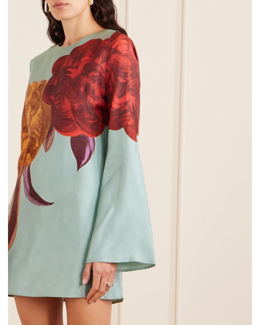 LaDoubleJ Blue Supremes Printed Silk-Twill Mini Dress