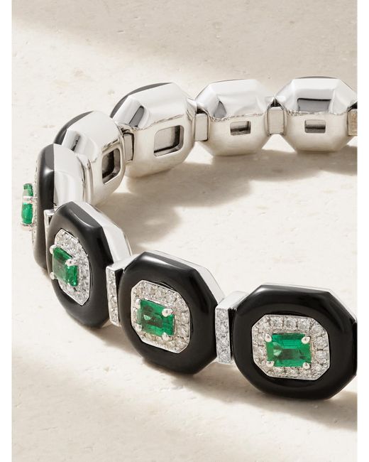 Nikos Koulis Natural Oui 18-Karat, Emerald, Diamond And Enamel Bangle