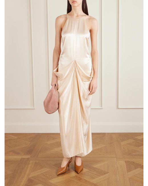 Khaite Natural Kent Open-Back Draped Satin Maxi Dress