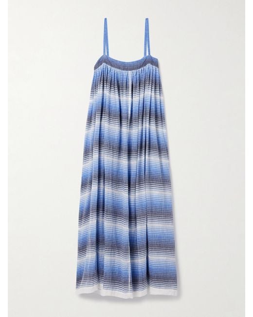 Lemlem Blue Eda Striped Cotton-Gauze Midi Dress