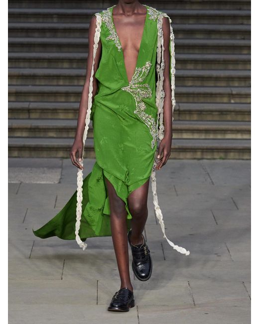Erdem Green Crystal-Embellished Silk And Cotton-Blend Jacquard Gown