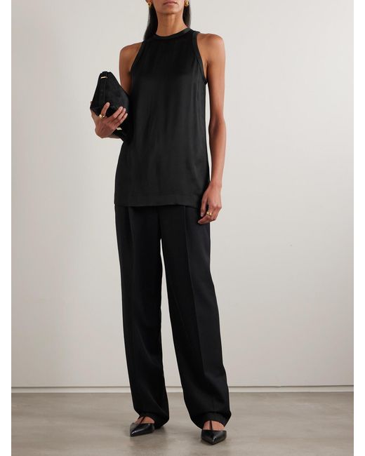 Totême Blue Pleated Twill Straight-Leg Pants