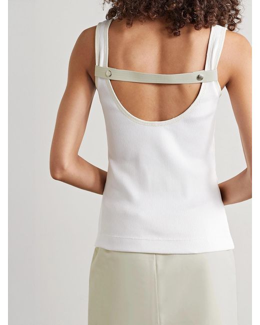Givenchy White Paneled Ribbed Leather And Stretch-Cotton Jersey Tank