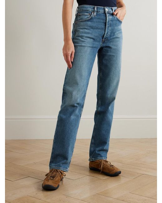 Agolde Blue '90S Pinch Waist Long High-Rise Straight-Leg Jeans