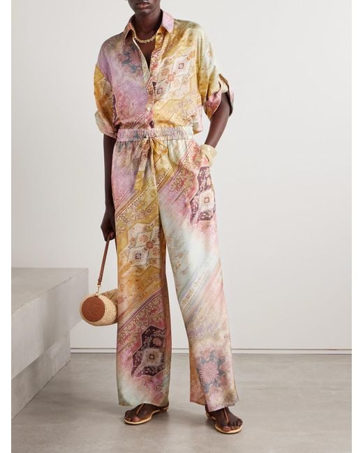 Zimmermann Tallow Printed Silk Wide-Leg Pants in Pink | Lyst