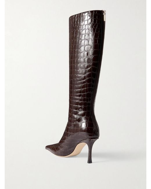 Jimmy Choo Brown Agathe 85 Leather Croc-Embossed Knee-High Boots