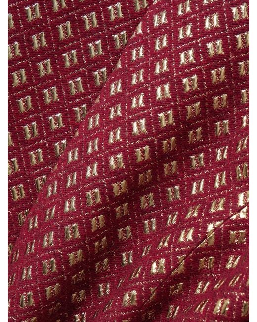 D'Estree Red Lea Plush-Trimmed Metallic Jacquard Jacket