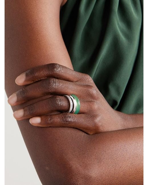 BY PARIAH Green Kalahari Set Of Three Sterling, Chalcedony And Diamond Rings
