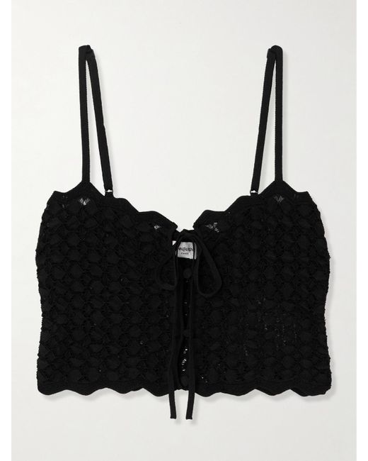 Saint Laurent Black Verkürztes Oberteil Aus Lochstrick