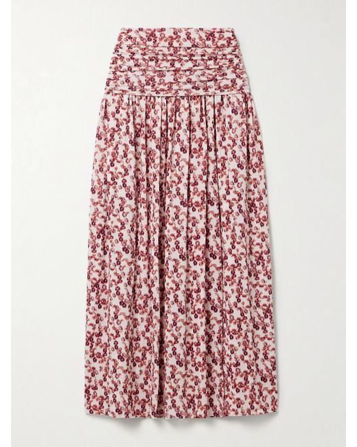 Jupe Longue En Jersey Stretch À Imprimé Fleuri Et À Fronces Gwendy Isabel Marant en coloris Red