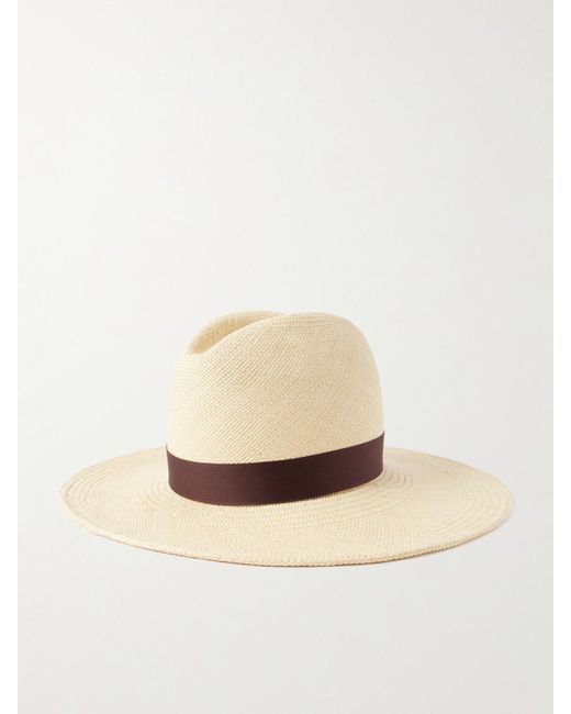 Gigi Burris Millinery Natural Requiem Embellished Cotton Sateen-Trimmed Straw Fedora