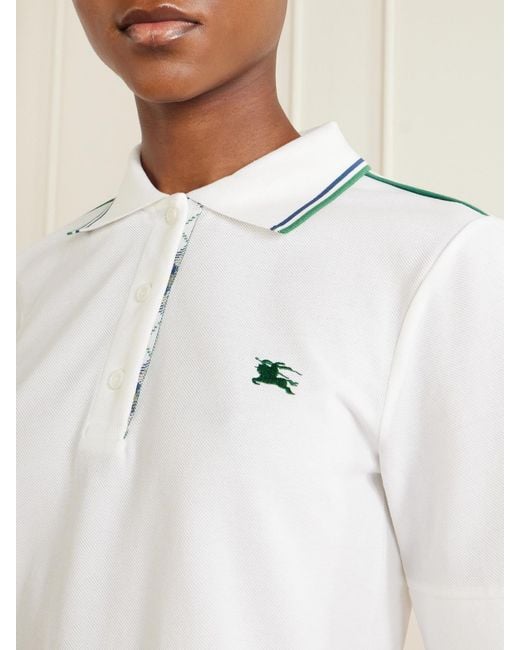 Burberry Gray Logo-Embroidered Cotton-Blend Piqué Polo Shirt