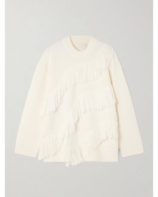 Ulla Johnson Natural Ina Fringed Wool Sweater