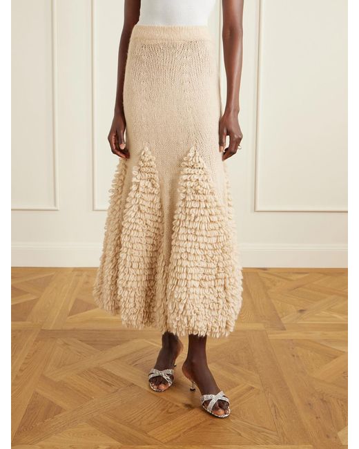 Ulla Johnson Natural Nathalie Ruffled Alpaca-Blend Bouclé Midi Skirt
