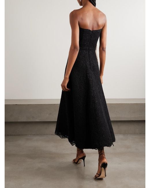 Costarellos Black Hallis Strapless Crystal-Embellished Corded Lace Midi Dress
