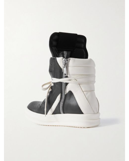 Rick Owens White Geobasket Two-Tone Leather High-Top Sneakers