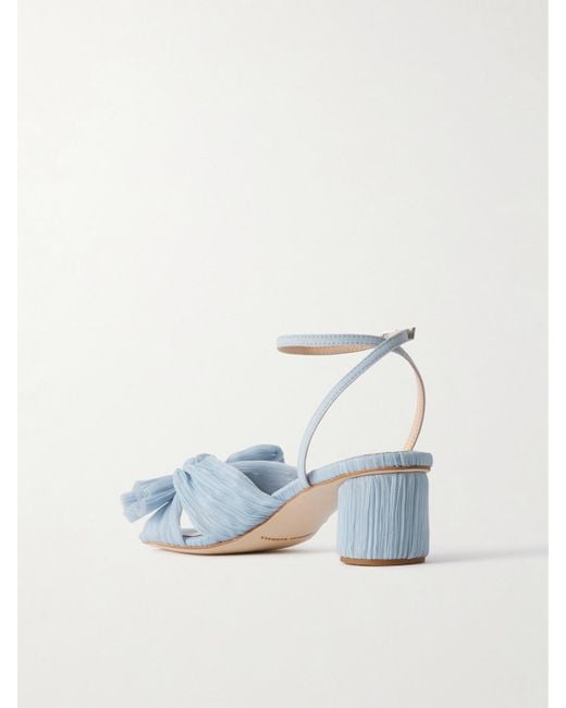 Loeffler Randall Blue Dahlia Bow-Embellished Plissé-Organza Sandals