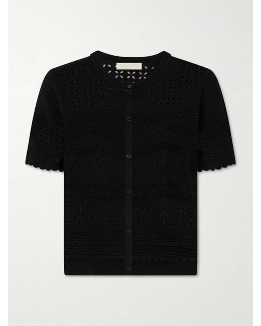 Ulla Johnson Black Abriana Eyelet-Embellished Knitted Shirt