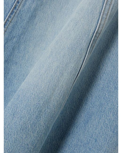 Mother Blue The Full Swing Frayed Denim Midi Skirt
