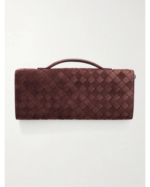 Bottega Veneta Brown Andiamo Intrecciato Suede Clutch