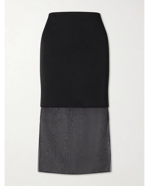 Khaite Black Sybil Layered Frayed Satin-Crepe And Organza Midi Skirt
