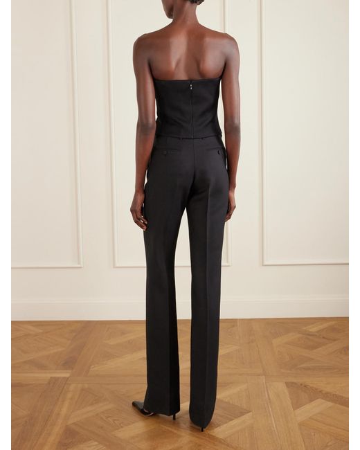 Tom Ford Black Off-The-Shoulder Snake-Effect Leather-Trimmed Wool-Twill Top
